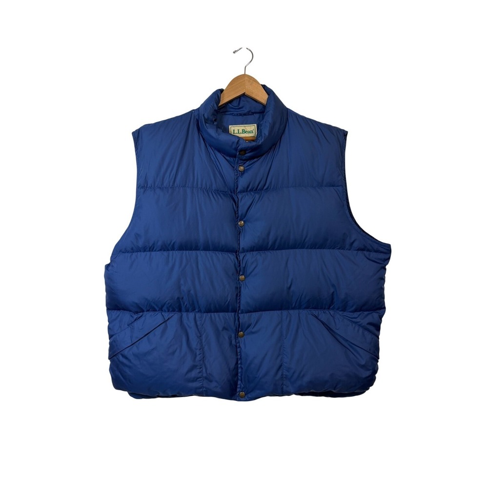 LL Bean Puffer Vest Mens XXLT Blue Goose Down Snap Front Packable Vintage